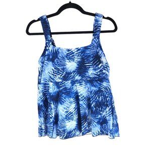 Lands End Women's Flutter Tankini Top Blue White L